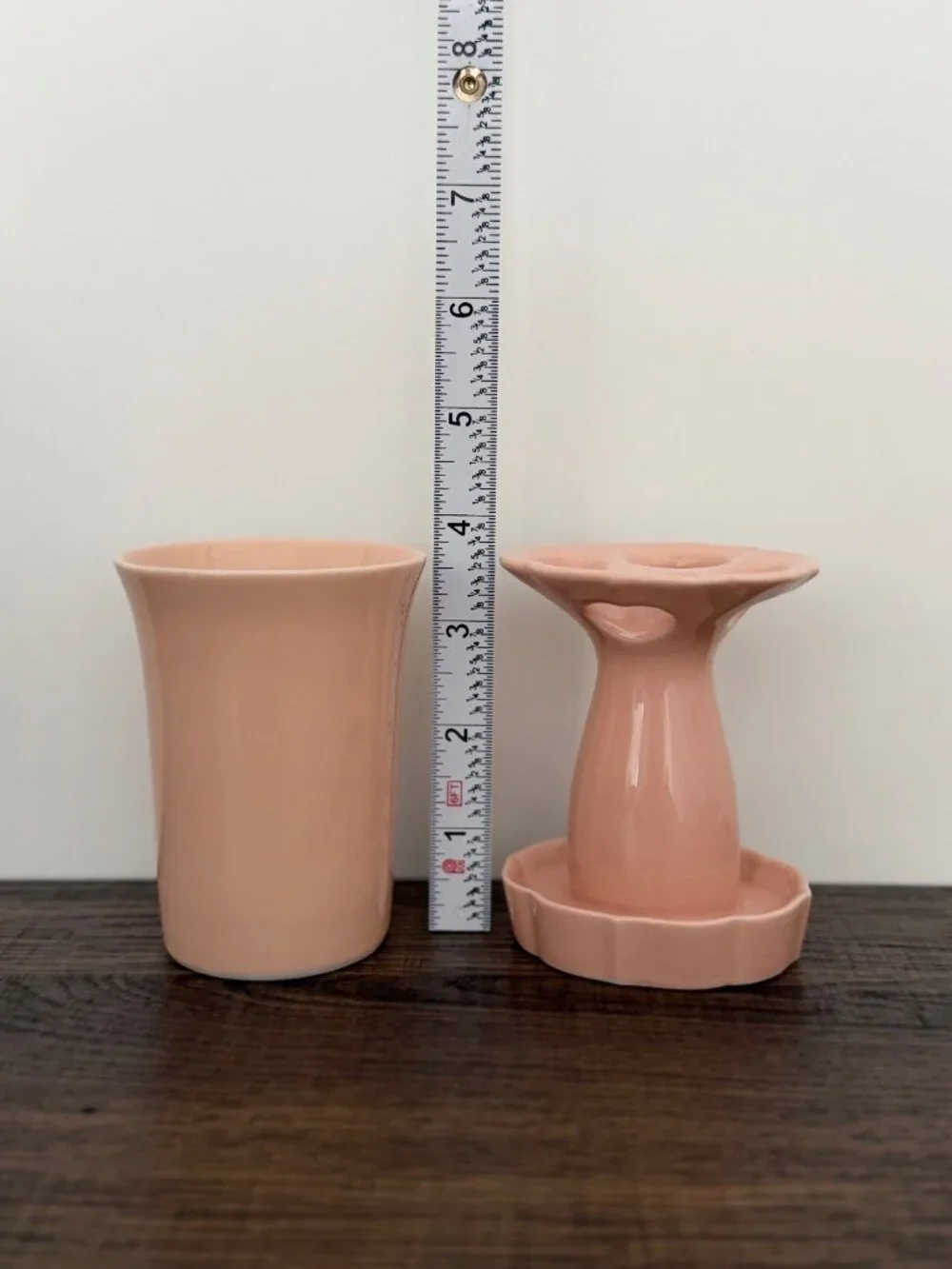Vintage Pink Ceramic Retro Cottagecore Mid-Century Toothbrush Holder & Tumbler S